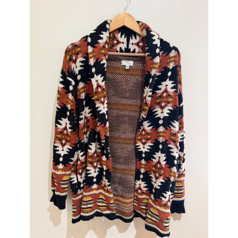Lucky Brand Womens Southwestern Shawl Collar Open Front Cardigan Sweater M